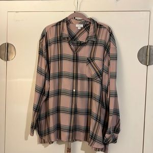 JJill Pink Plaid Button Down Blouse